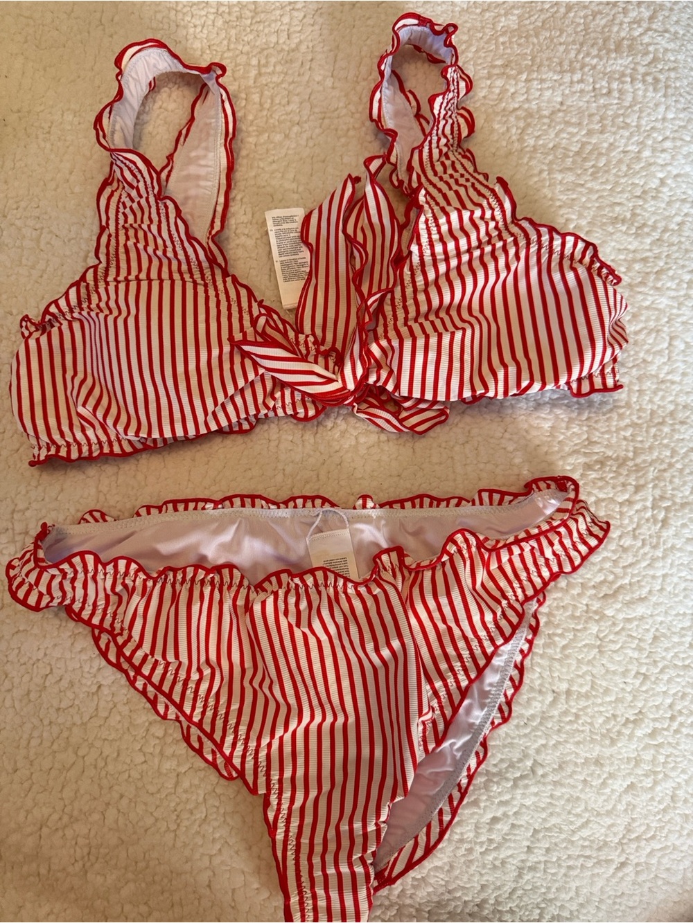 Cupshe Red and White Striped Ruffle Bikini Set